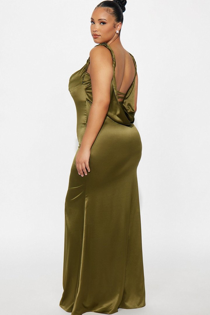 Devoted To You Satin Backless Gown - Olive