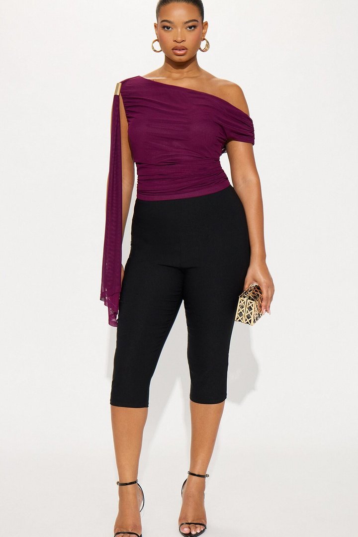 Loretta Off Shoulder Mesh Top - Plum