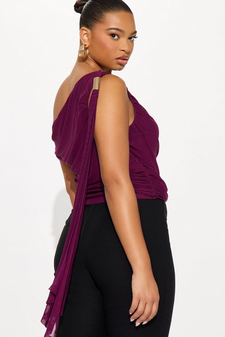 Loretta Off Shoulder Mesh Top - Plum