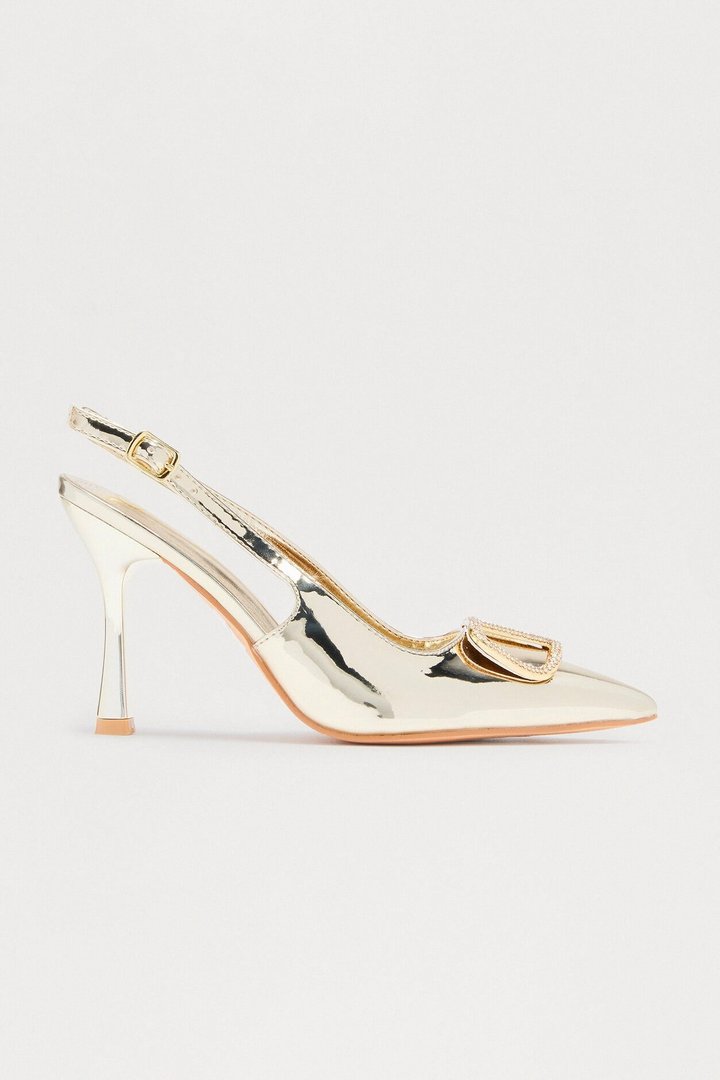 Sakina Rhinestone Trim Slingback Pumps - Gold