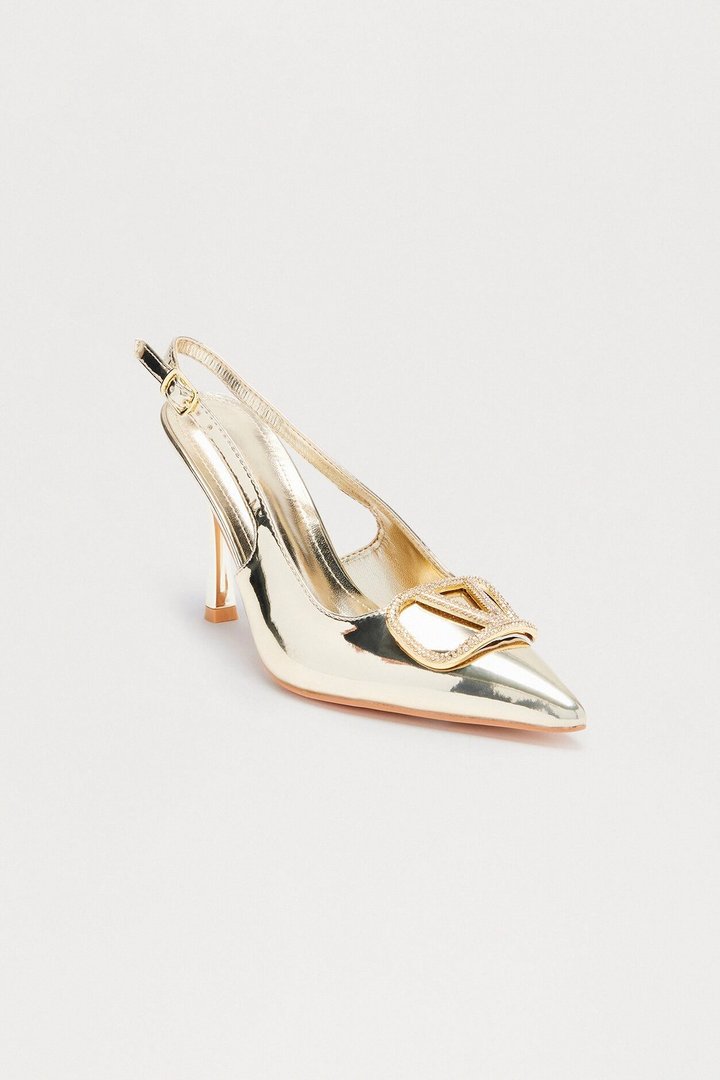 Sakina Rhinestone Trim Slingback Pumps - Gold