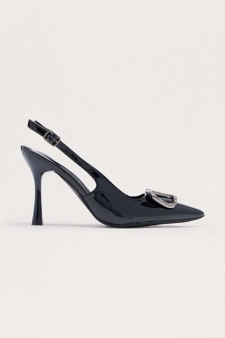 Sakina Rhinestone Trim Slingback Pumps - Black