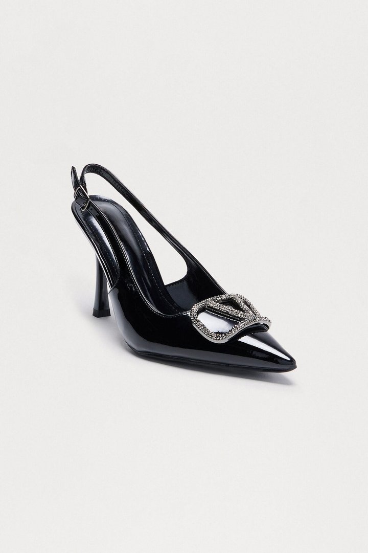 Sakina Rhinestone Trim Slingback Pumps - Black