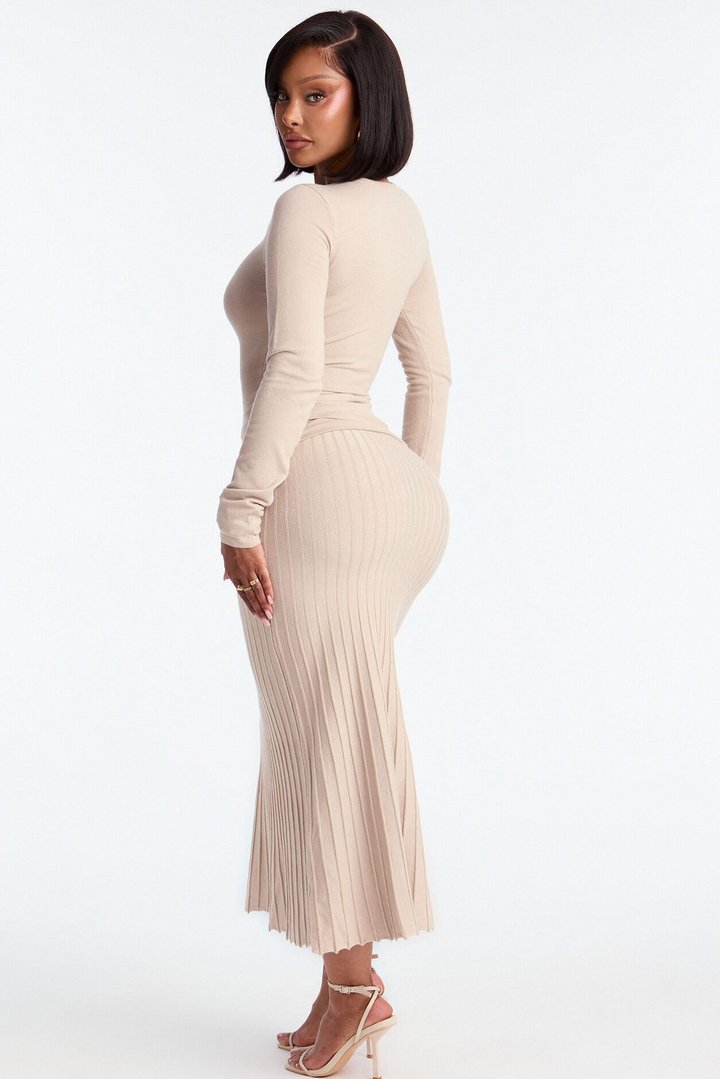 Self Aware Sweater Midi Skirt Set - Oatmeal