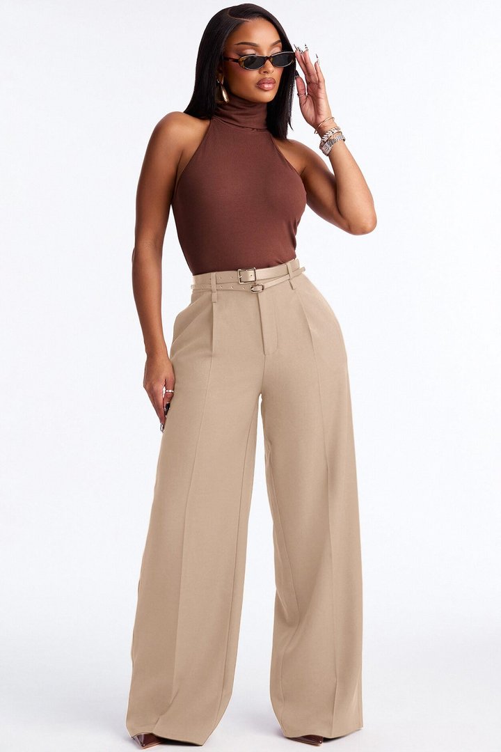Geraldine Belted Wide Leg Trousers 33″ - Camel
