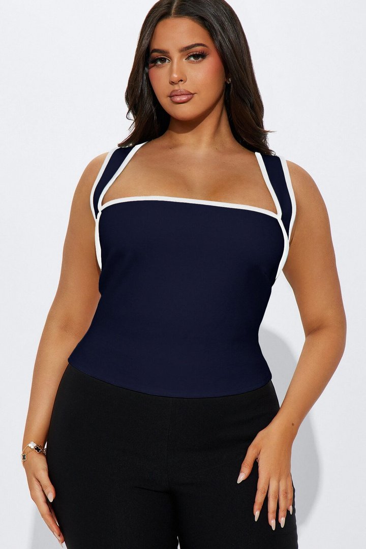 His Loss Contrast Trim Top - Navy