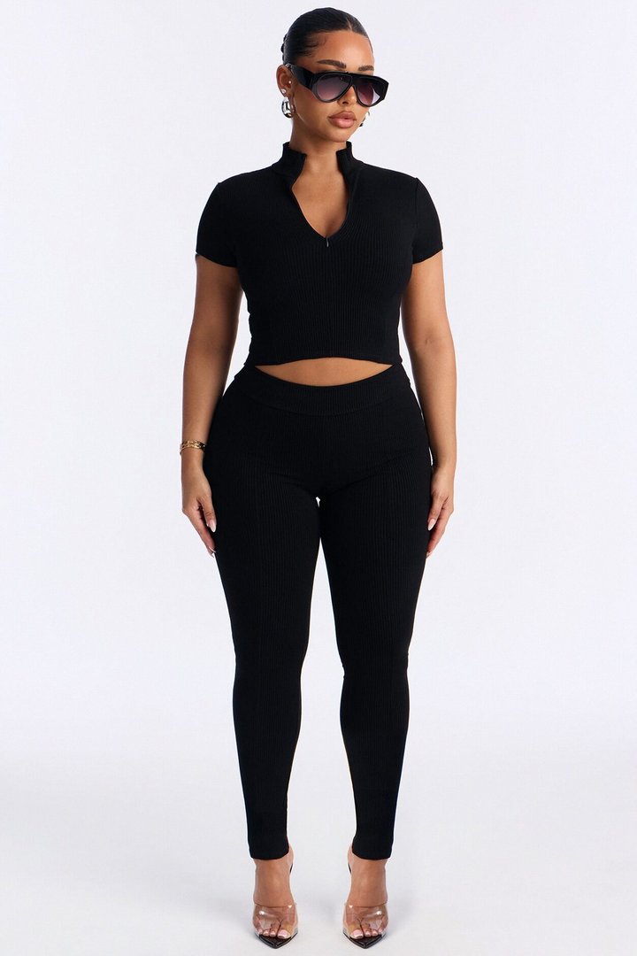 Mia Zip Snatched Pant Set - Black