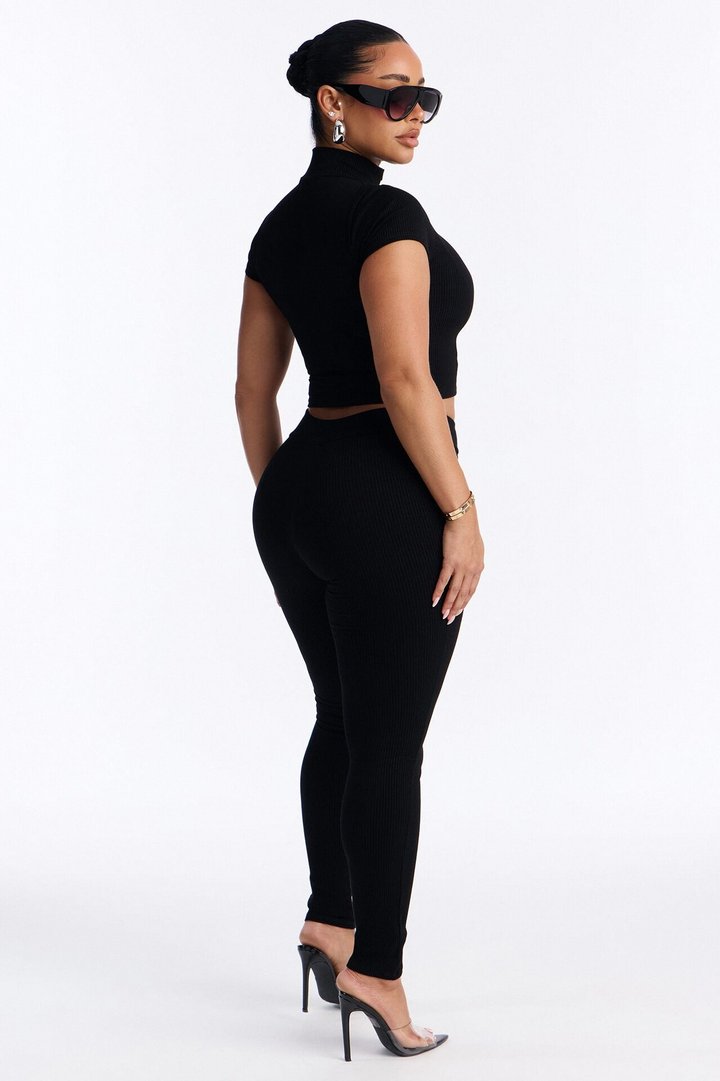 Mia Zip Snatched Pant Set - Black
