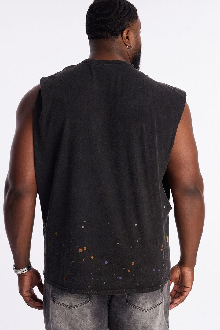 Lava Fall Paint Splatter Muscle Tee - Black