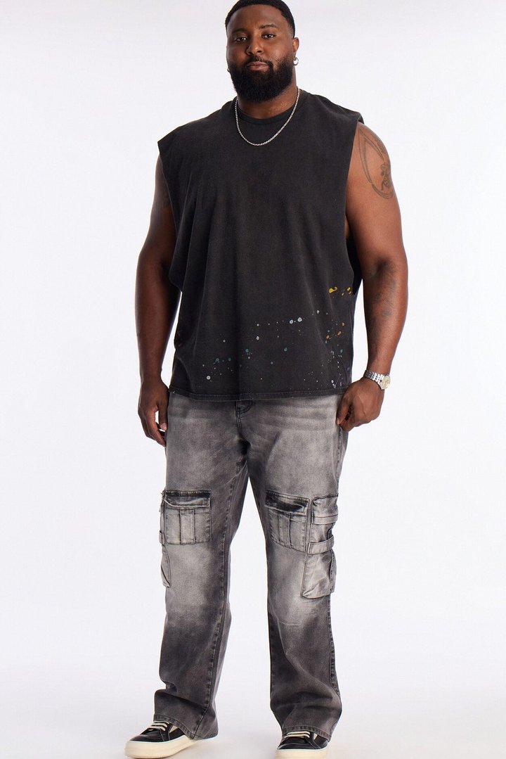 Lava Fall Paint Splatter Muscle Tee - Black