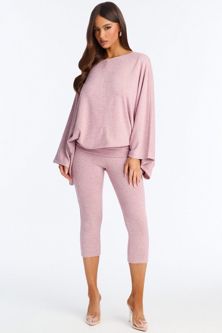 Amaya Capri Jumpsuit And Draped Top Set - Mauve