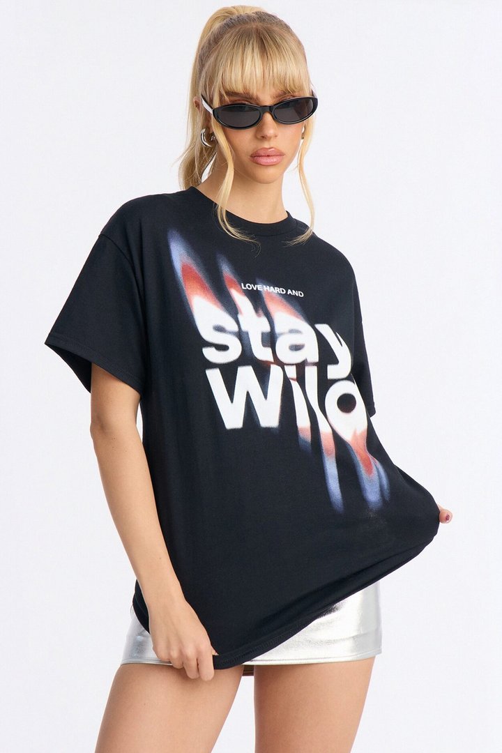 Stay Wild Oversize Tee - Black
