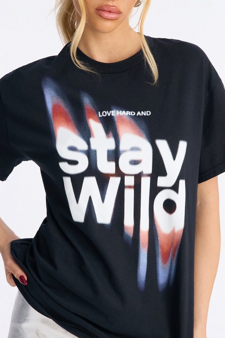 Stay Wild Oversize Tee - Black