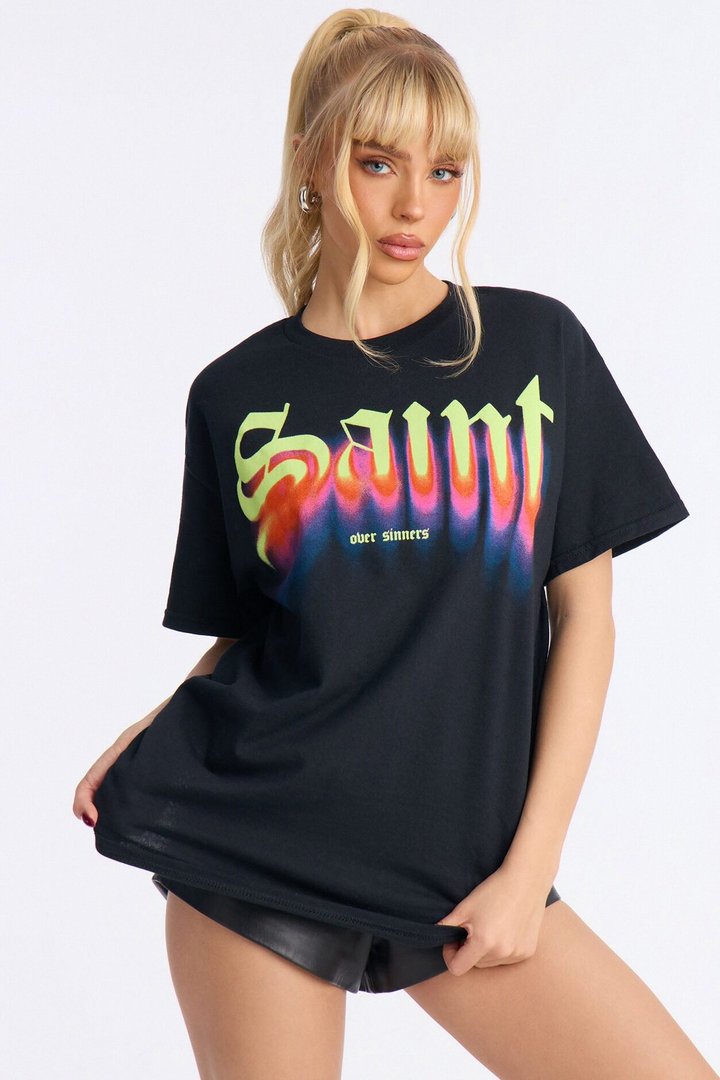 Saint Over Sinner Oversize Tee - Black