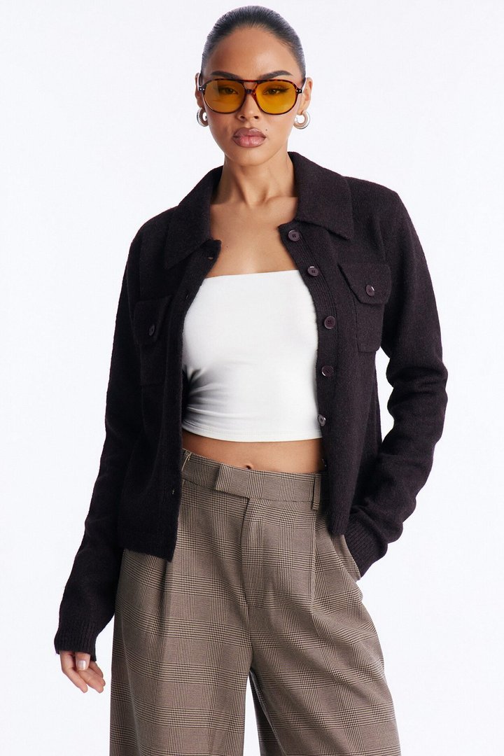 Chic And Confident Cardigan Sweater - Chocolate