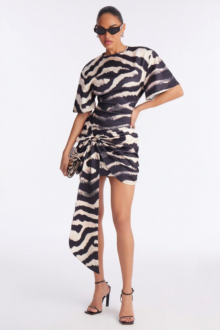 Catwalk Draped Scuba Mini Dress - Black/combo