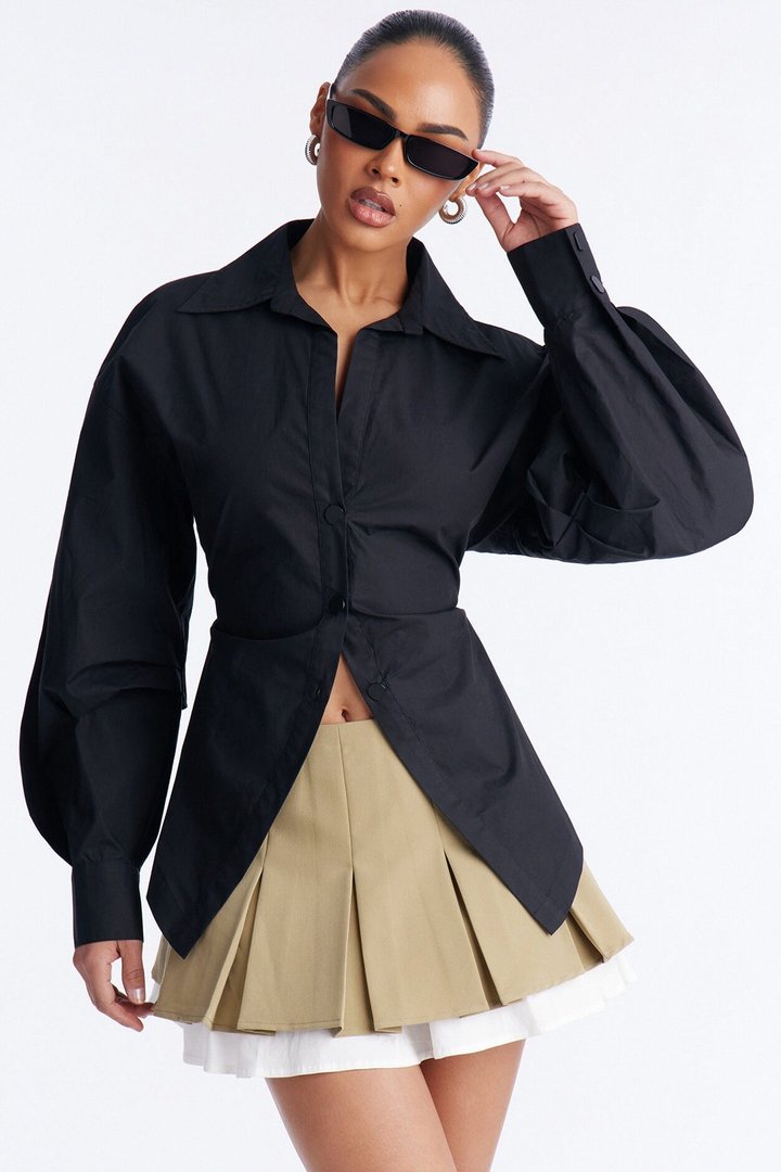 Junie Oversized Button Down Top - Black