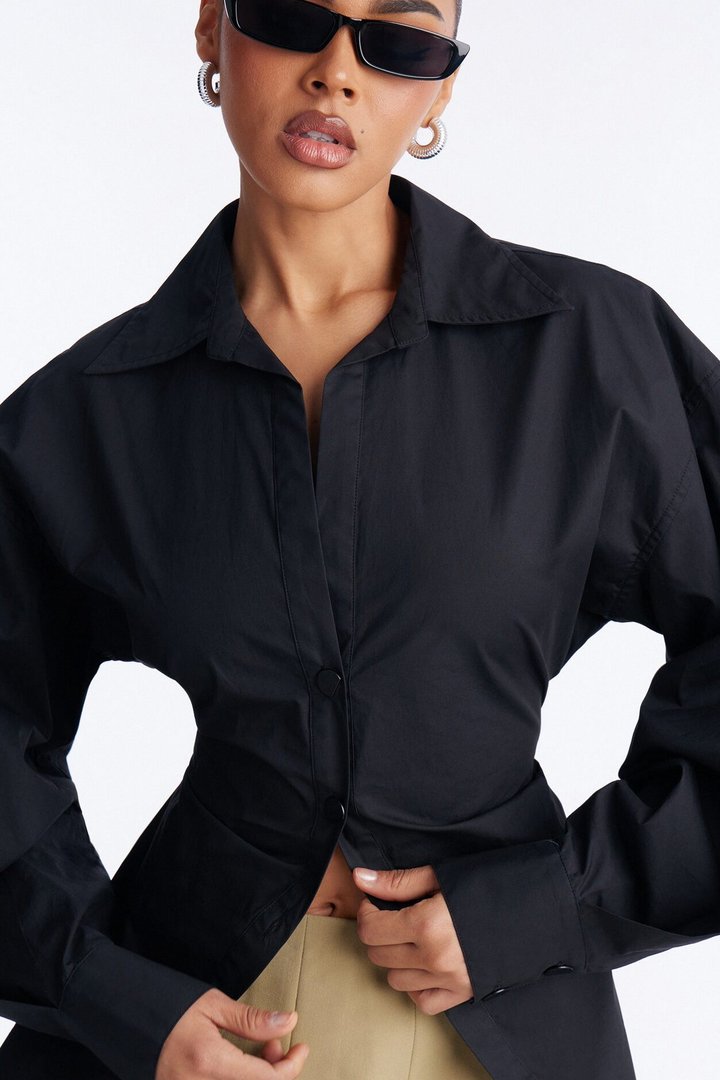 Junie Oversized Button Down Top - Black