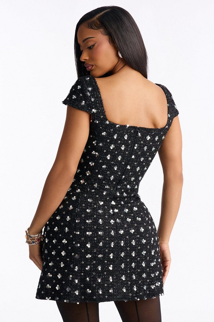 Taylor Sequin Tweed Mini Dress - Black
