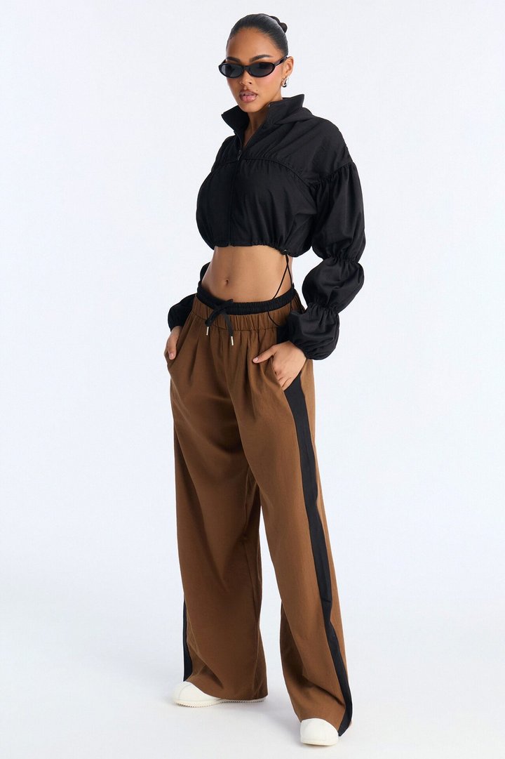 In The Mix Double Waistband Pant Set - Brown/combo