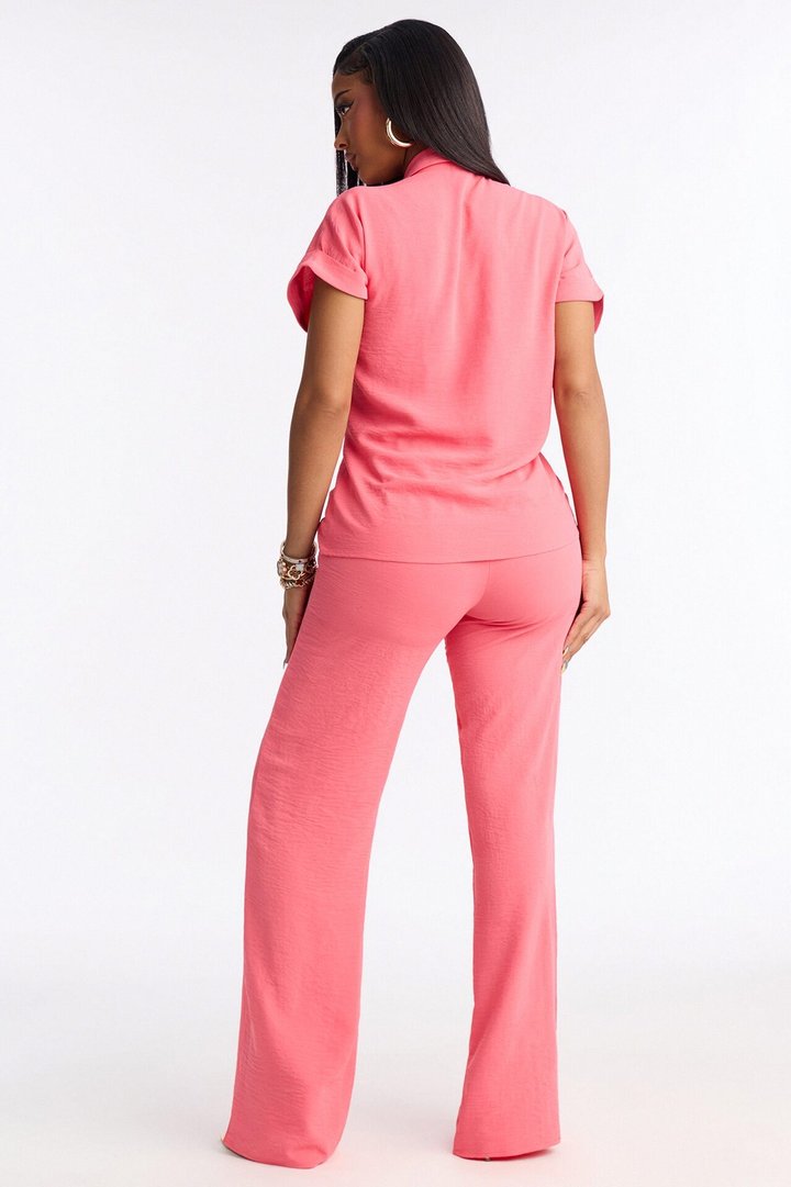 Makela Tie Front Wide Leg Pant Set - Pink