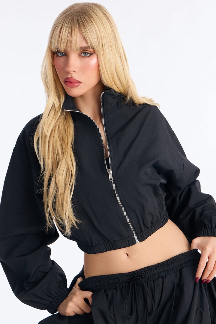 Midnight Drift Extreme Wide Leg Windbreaker Set - Black