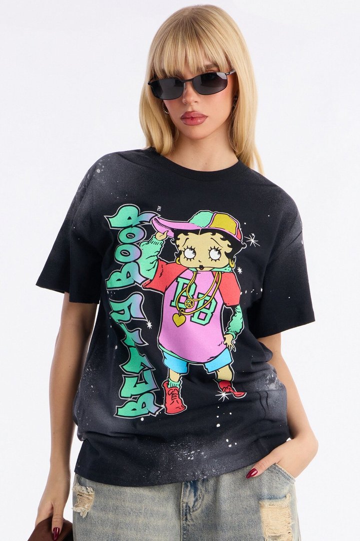 Betty Boop Paint Splatter Tee - Black Wash