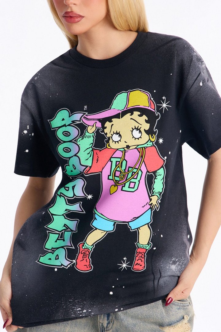 Betty Boop Paint Splatter Tee - Black Wash