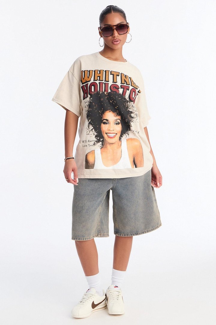 Whitney Houston Songs Washed Tee - Natural
