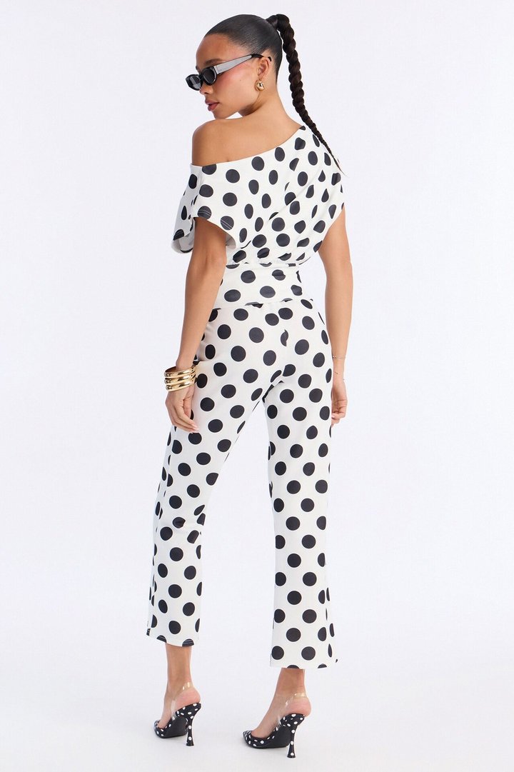 Lily Polka Dot Off Shoulder Pant Set - White/Black