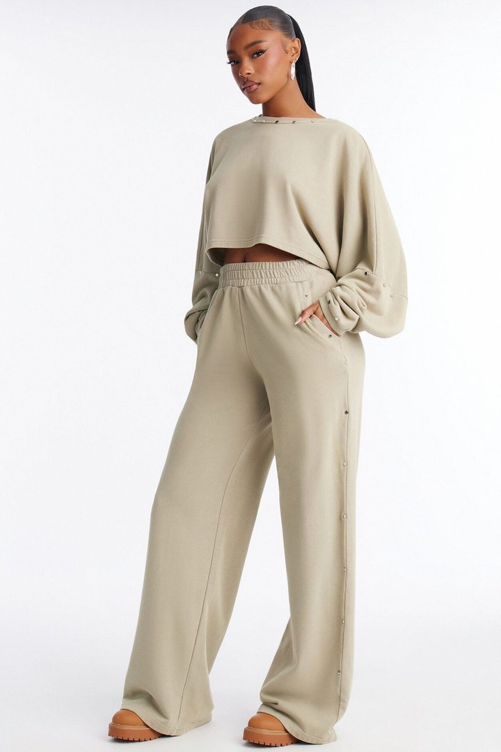 Charlie Washed Studded Pant Set - Sage