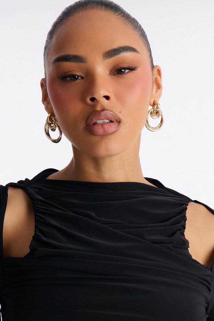 Carlita Ruched High Neck Maxi Skirt Set - Black