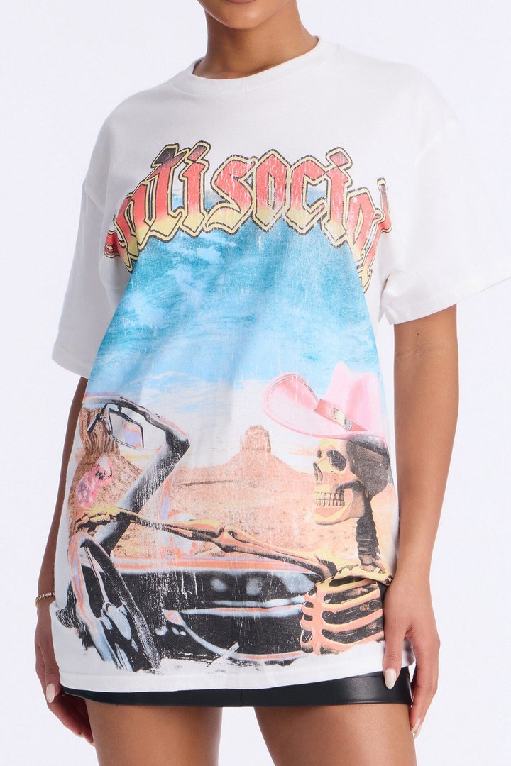 Antisocial Skull Short Sleeve Tee - White