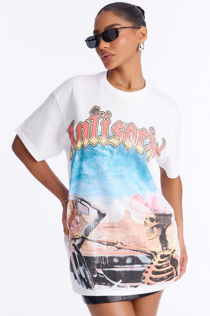 Antisocial Skull Short Sleeve Tee - White