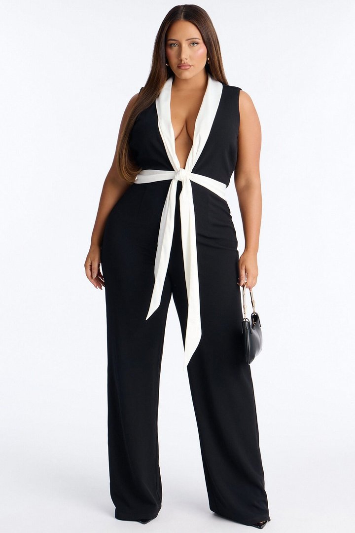 Jenni Contrast Trim Flare Leg Jumpsuit - Black