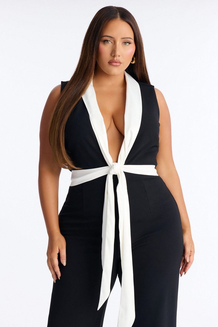 Jenni Contrast Trim Flare Leg Jumpsuit - Black