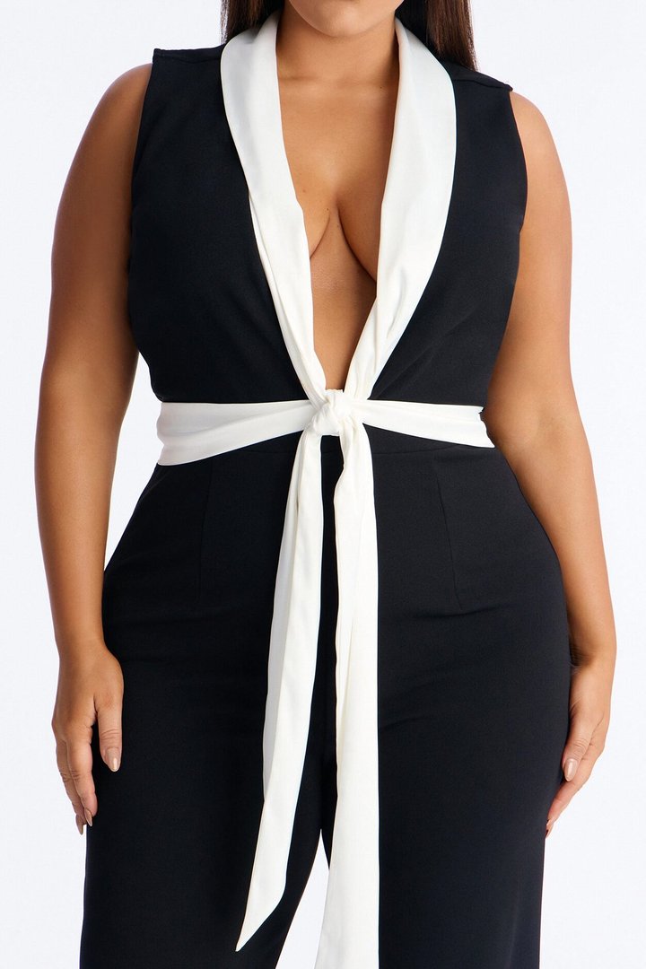 Jenni Contrast Trim Flare Leg Jumpsuit - Black