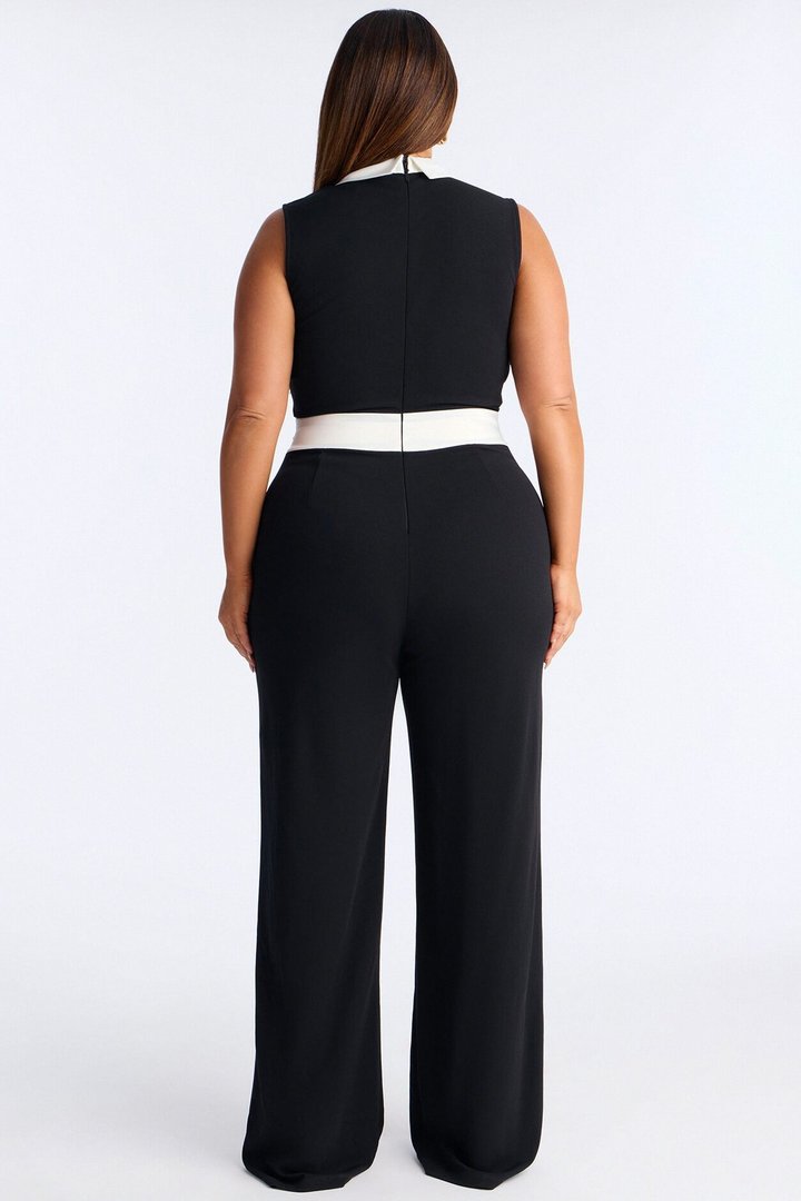 Jenni Contrast Trim Flare Leg Jumpsuit - Black