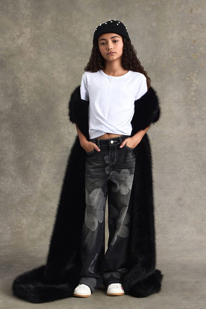 Mini Born To Bloom Baggy Denim Jeans - Black Wash