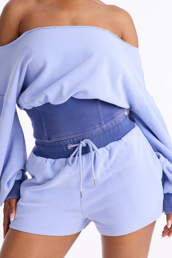 Come Find Me Washed Fleece Mix Short Set - Periwinkle