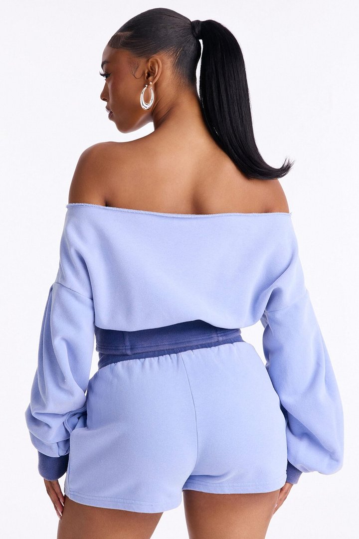 Come Find Me Washed Fleece Mix Short Set - Periwinkle