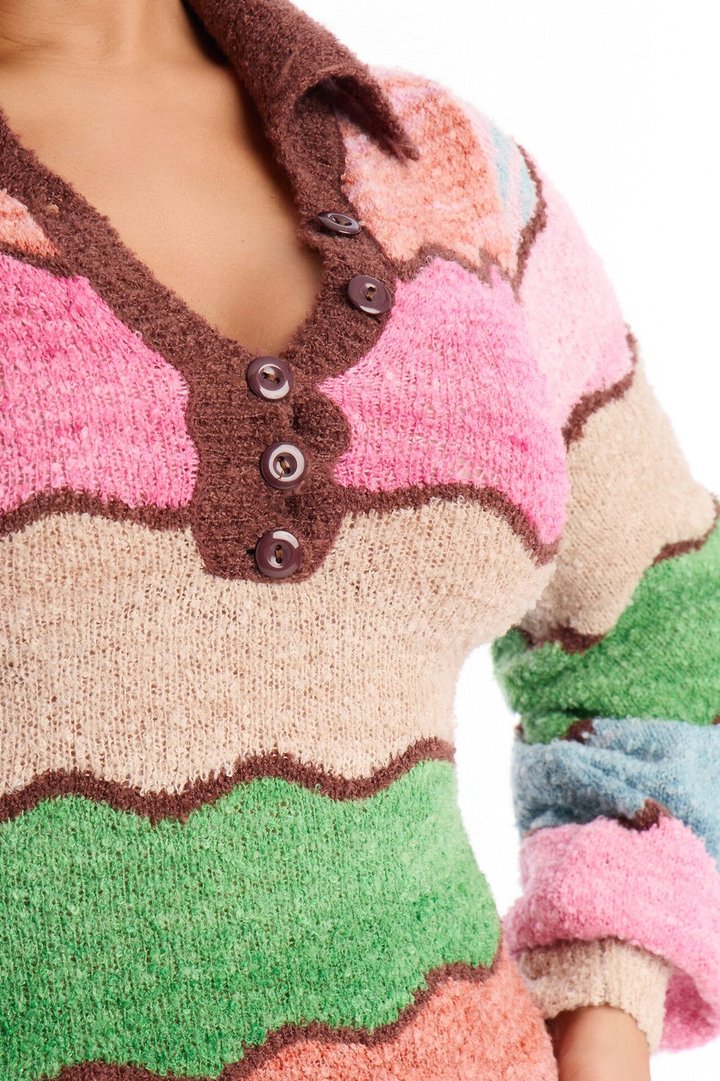 Sweet Treat Long Sleeve Sweater Mini Dress - Pink/combo