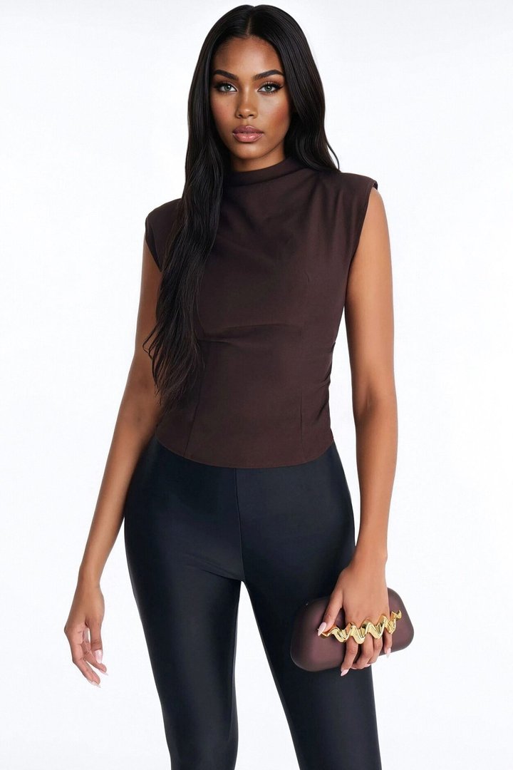No Distractions Shoulder Pads Top - Brown