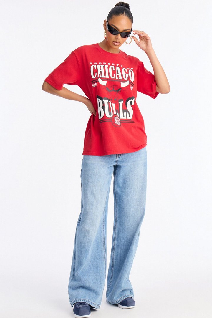 NBA Bulls Washed Oversized Tee - Red