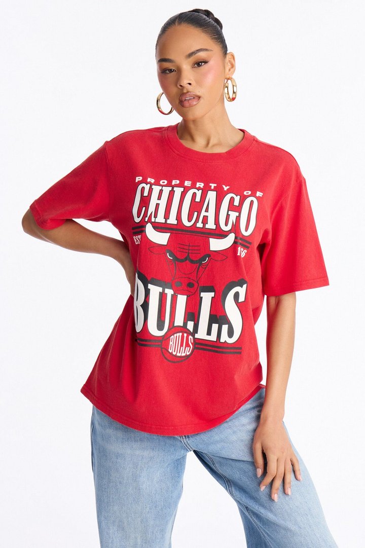 NBA Bulls Washed Oversized Tee - Red