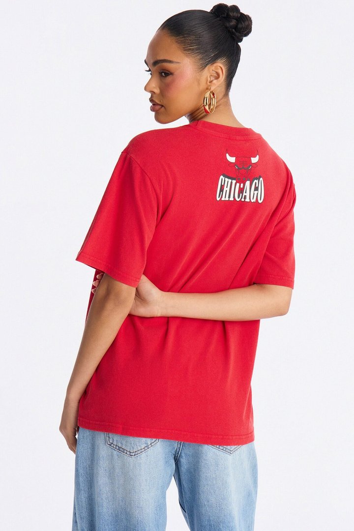 NBA Bulls Washed Oversized Tee - Red