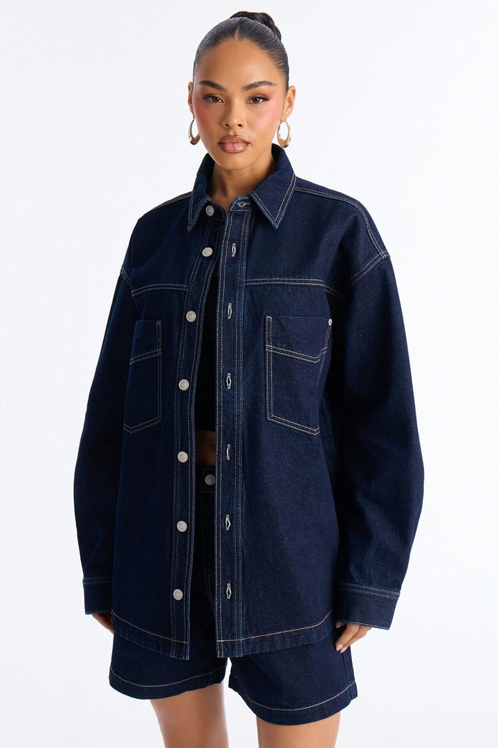Night Borough Denim Shacket - Dark Wash