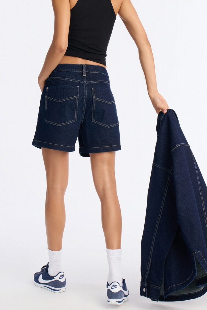 Night Borough Pleated Denim Shorts - Dark Wash