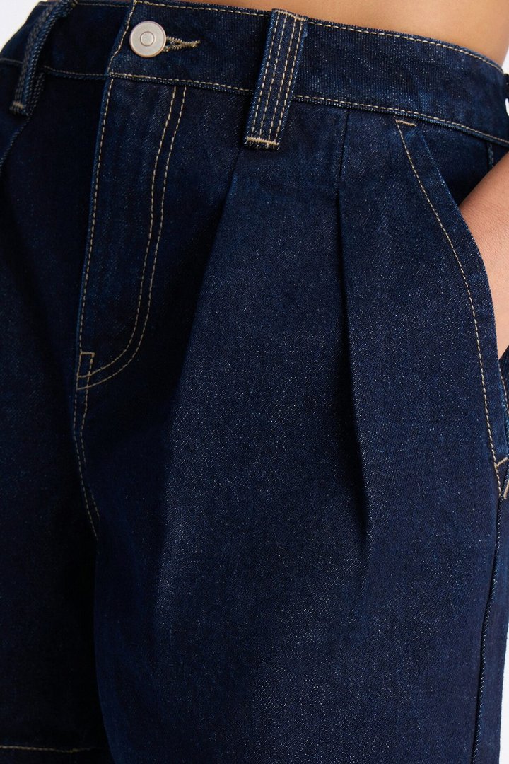 Night Borough Pleated Denim Shorts - Dark Wash