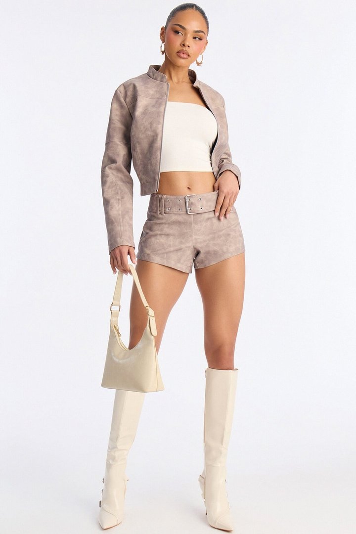 Simone Belted Micro Short - Stone
